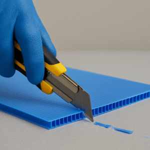 Cutting PP corrugated sheet with utility knife to adjust size easily