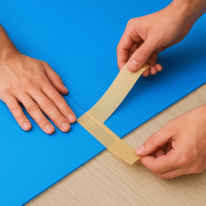 Joining two PP corrugated sheets with adhesive tape for easy installation